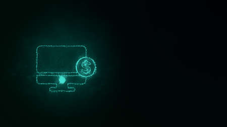 Computer monitor with dollar icon with plexus effect. Connected lines with dots. Illustrationの写真素材