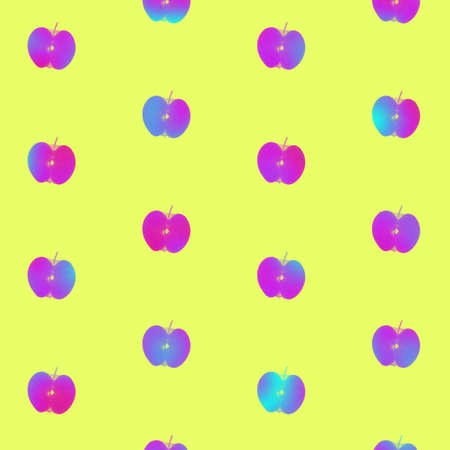 Apples pattern in vibrant gradient holographic neon colors. Concept art. Minimal surrealism backgroundの写真素材