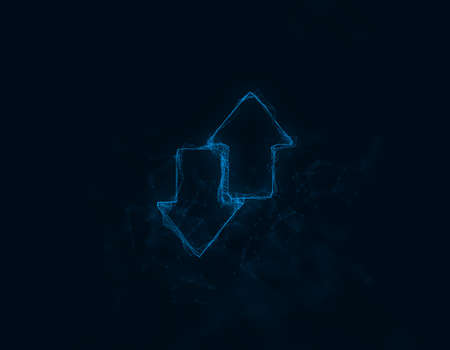 Exchange arrow transfer icon with plexus effect. Connected lines with dots. Illustrationの写真素材