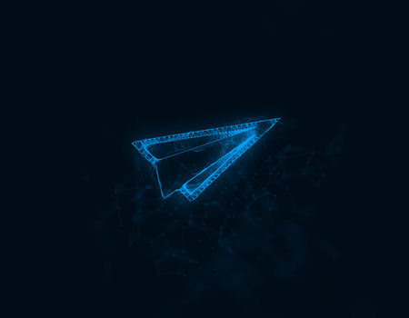 Paper plane icon with plexus effect. Connected lines with dots. Illustrationの写真素材