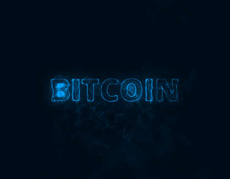 Bitcoin title with plexus effect. Connected lines with dots. Lines title plexusの写真素材