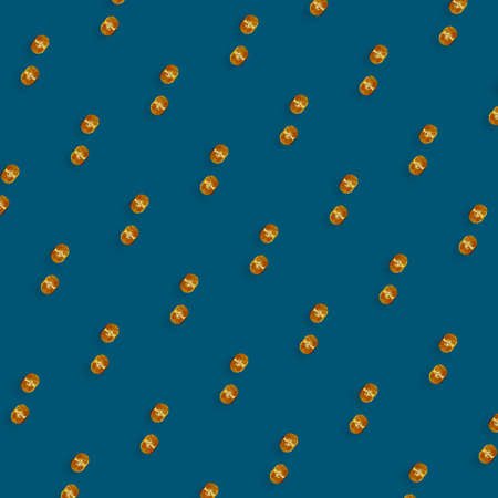 Colorful fruit pattern of fresh tangerines on blue background. Mandarine. Top view. Flat lay. Pop art designの写真素材