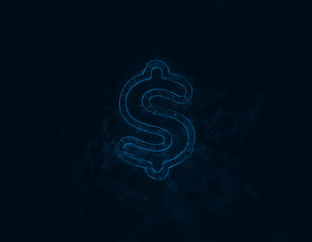 Dollar symbol icon with glitch art effect. Connected lines with dots. Illustrationの写真素材