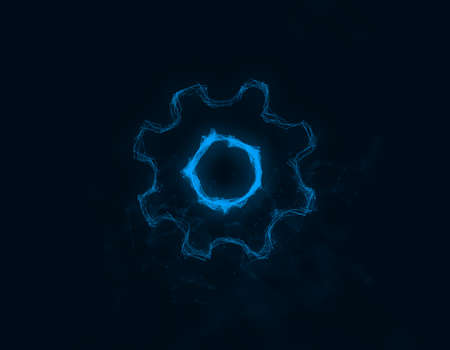 Gear wheel icon isolated on white background. Connected lines with dots. Illustrationの写真素材