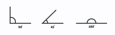 Angle line art icons set. 45, 90, 180, degree measure. Math geometric design element. Technical...