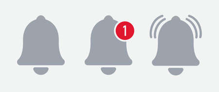 Notification bell icon for incoming inbox message. Vector ringing bell and notification number sign for alarm clock and smartphone application alertのイラスト素材