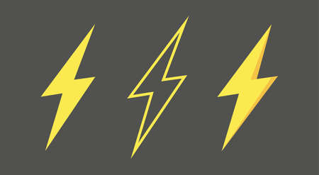 Lightning bolt icons set, thunderbolt sign or flash symbol. Isolated on grey background. vector...