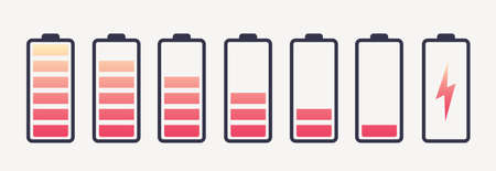 Vector battery symbol set different level of charge for ui energy symbol mobile phone, battery...