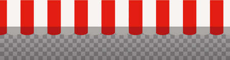Awning isolated on white background. Striped red and white sunshade for shops, cafes and street restaurants. Outside canopy from the sunのイラスト素材