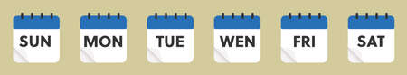 Icons with calendar days week. Days week monday, tuesday, wednesday, thursday, friday, saturday, sundayのイラスト素材