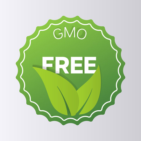 GMO free vector icon circle badge sign. Non Genetically modified organism emblem sticker. Organic food stampのイラスト素材