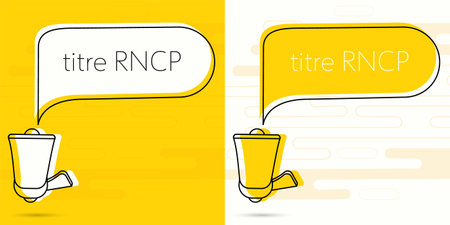 Titre rncp. Megaphone and colorful yellow speech bubble with quote. Blog management, blogging and writing for website. Concept poster for social networks, advertising, bannerのイラスト素材