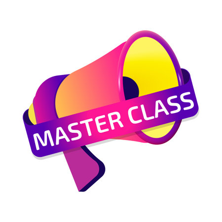 Master Class banner label, badge icon with megaphone. Flat designのイラスト素材