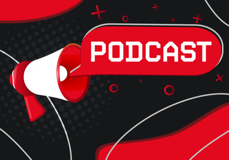 Podcast. Hand Holding Megaphone With Speech Bubbleのイラスト素材