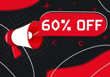 60 Percent Off. Hand Holding Megaphone With Speech Bubbleのイラスト素材