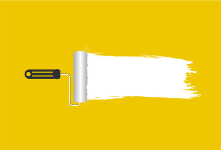 Yellow roller brush with trail of paintのイラスト素材