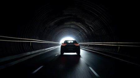 Road Passing Through Tunnel. Created with Generative AI technologyの素材
