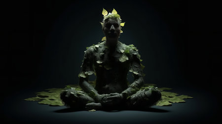 Meditation silhouette. The power of meditation controls energy. Created with Generative AI technologyの素材