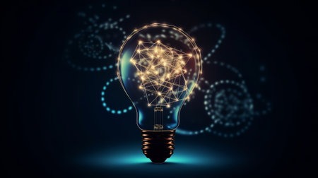 Innovation and idea symbol with light bulb shape. Created with Generative AI technologyの素材