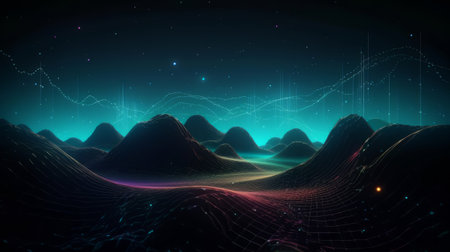 Metave?rse technology background with connected dots. Created with Generative AI technologyの素材