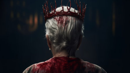 Crown on blood on head of senior woman back view. Created with Generative AI technologyの素材