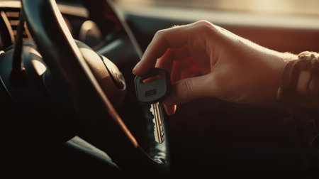 Using keys to open car. Created with Generative AI technologyの素材