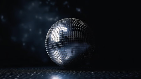 Disco ball with light spots over black background created using generative ai technology. Created with Generative AI technologyの素材