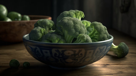 Ripe green cauliflower and broccoli. Dark wood background. Created with Generative AI technologyの素材
