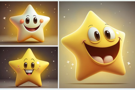 Collection of happy, smiling, joyful cartoon style star. Created with Generative AI technologyの素材