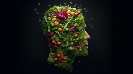 Lettuce Human shape vegetable Creative diet food healthy eating concept photo of human made of fresh fruits and vegetables. Created with Generative AI technologyの素材