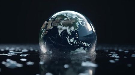 Water drop with earth for World Water Day. Created with Generative AI technologyの素材