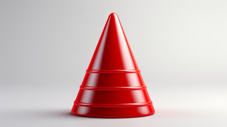 A red traffic cone on a white background. Created with Generative AI technologyの素材