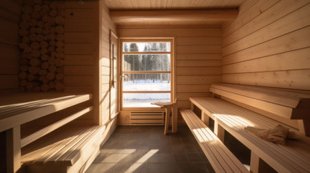 Sauna. Created with Generative AI technologyの素材