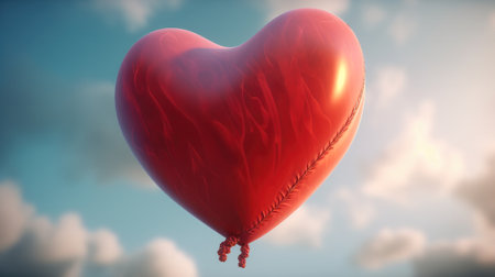 A heart-shapes balloon, rising towards the sky, representing the limitless potential of love - AI Generated. Created with Generative AI technologyの素材