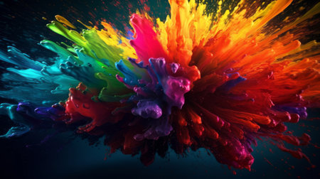 Colorful fluid smoke explosion on dark background. Created with Generative AI technologyの素材