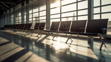 Airport bench in boarding lounge. Created with Generative AI technologyの素材