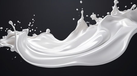 A white liquid splash on a black background. Created with Generative AI technologyの素材
