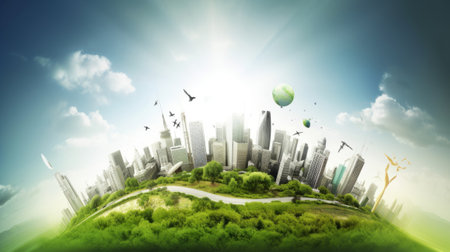Ecological friendly and sustainable environment. Created with Generative AI technologyの素材