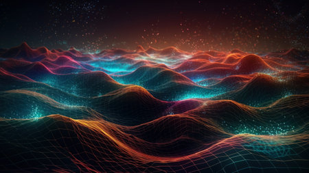 Metave?rse technology background with connected dots. Created with Generative AI technologyの素材