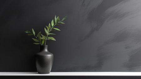 A black vase with a green plant in it. Created with Generative AI technologyの素材