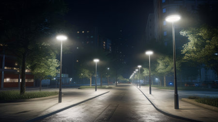 The dark street. Created with Generative AI technologyの素材