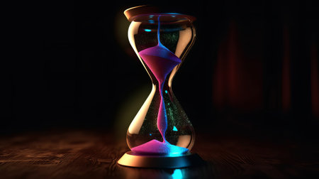 Concept of time, hourglass, neon colorful created with generative ai technology. Created with Generative AI technologyの素材