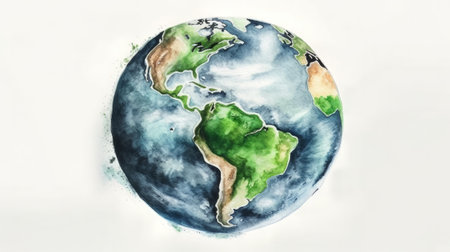 Illustration of the green planet earth on a white background Earth day concept Ai generated image. Created with Generative AI technologyの素材