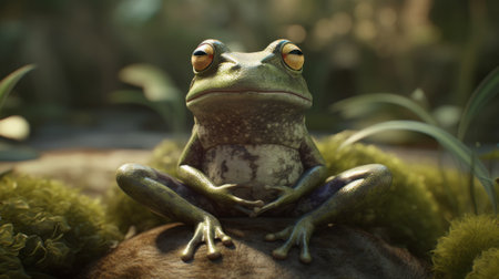 Frog meditation, chakras. Created with Generative AI technologyの素材