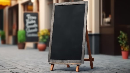 Empty menu board stand. Created with Generative AI technologyの素材