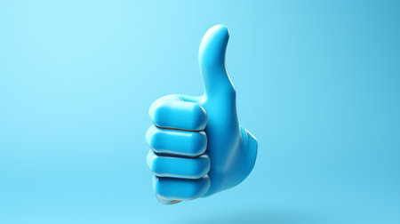 A blue thumbs up sign on a blue background. Created with Generative AI technologyの素材