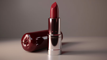 Red lipstick on table. Created with Generative AI technologyの素材