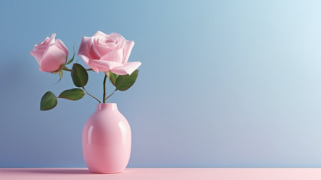 A pink vase with three pink roses in it. Created with Generative AI technologyの素材