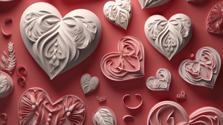 Hearts in papercut style. Created with Generative AI technologyの素材