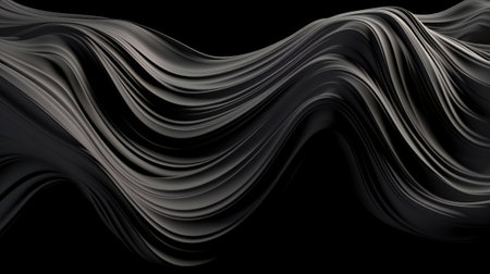 An abstract black and white background with flowing wavy lines. Created with Generative AI technologyの素材
